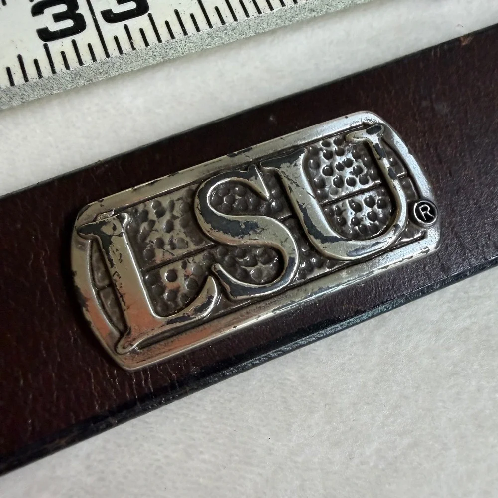 LSU Tigers Leather Belt Mens 38 Brown Silver Logo‎ Plaques Collegiate Fan Gear